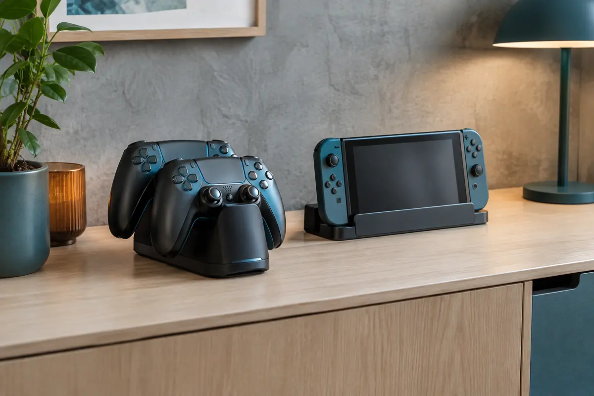 Station de charge pour manettes et dock de console portable sur un meuble